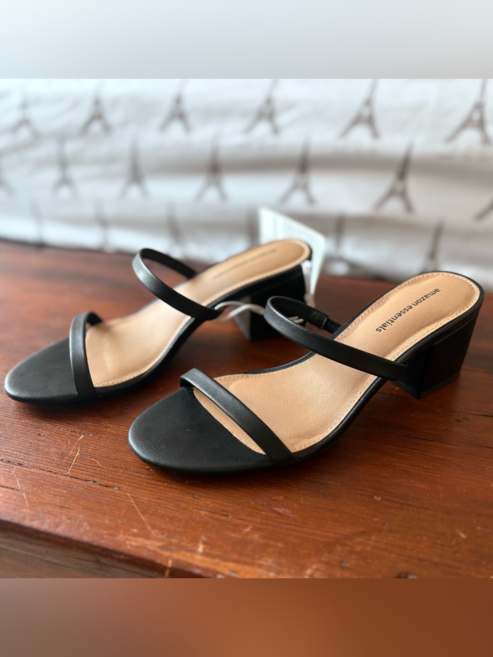 Amazon Essentials Black Double-Strap Low Block Heel Sandals - Women's